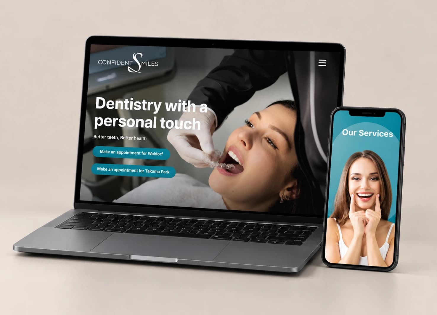 Confident Smiles DDS website shown on laptop and phone